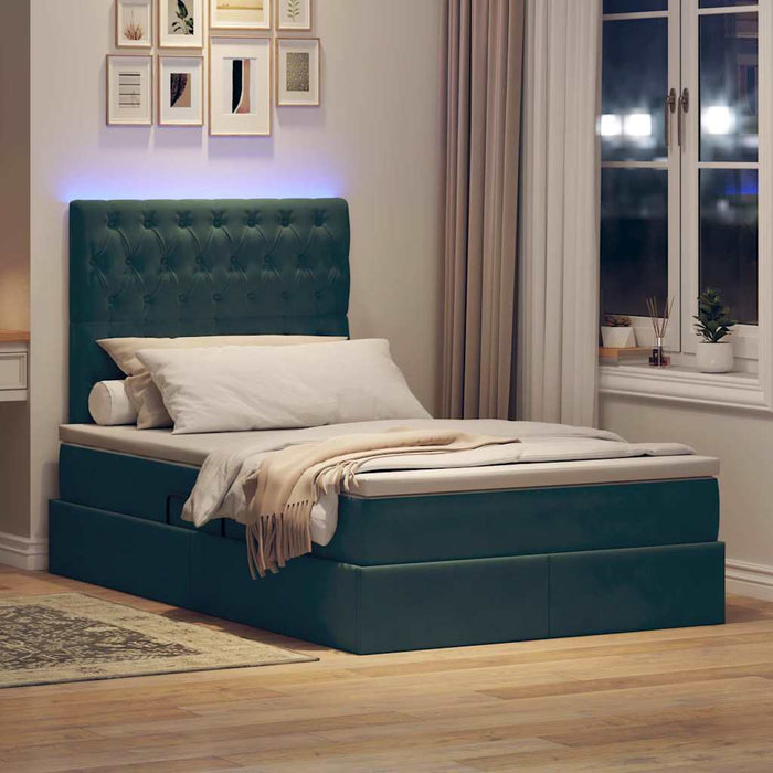 Pat cu lumini cu bandă LED Verde închis 120 x 200 cm Catifea - WALTI WALTI