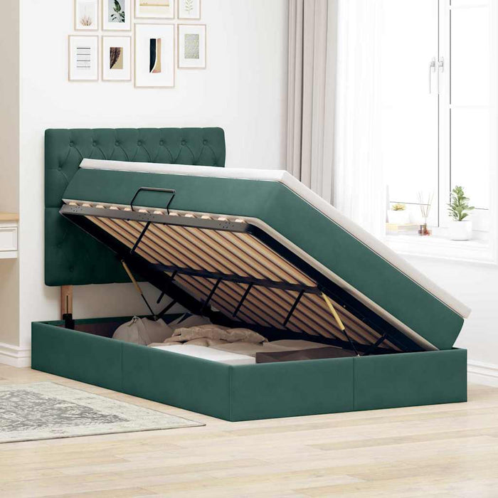 Pat cu lumini cu bandă LED Verde închis 120 x 200 cm Catifea - WALTI WALTI