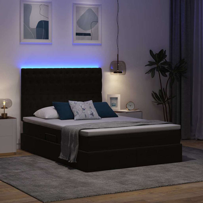 Pat cu lumini cu bandă LED Negru 140 x 190 cm Catifea - WALTI WALTI