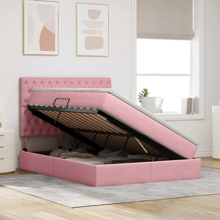 Pat cu saltea și LED cu saltea cu led Roz 140 x 190 cm Catifea - WALTI WALTI