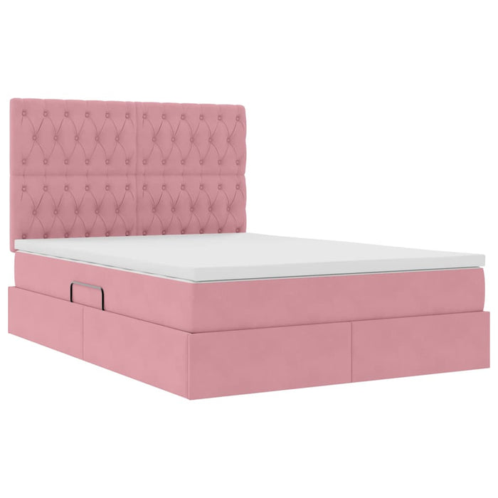 Pat cu saltea și LED cu saltea cu led Roz 140 x 190 cm Catifea - WALTI WALTI