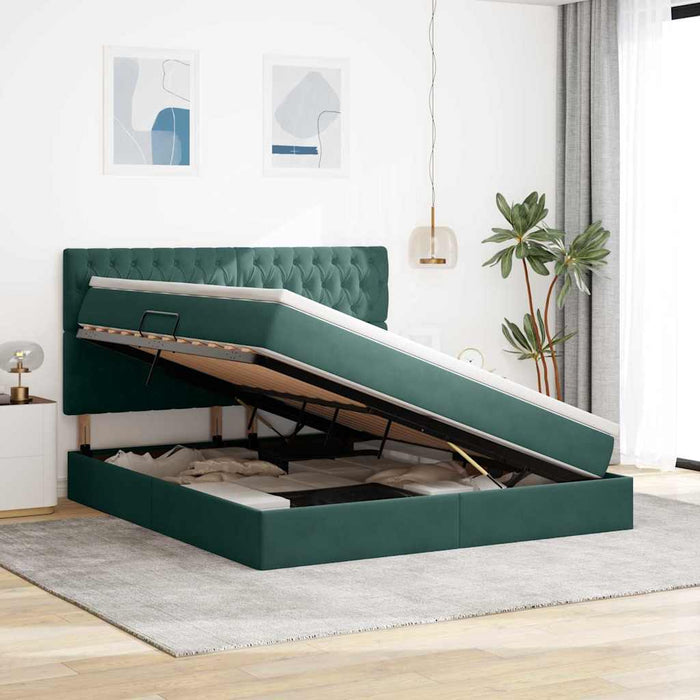 Pat cu lumini cu bandă LED Verde închis 160 x 200 cm Catifea - WALTI WALTI