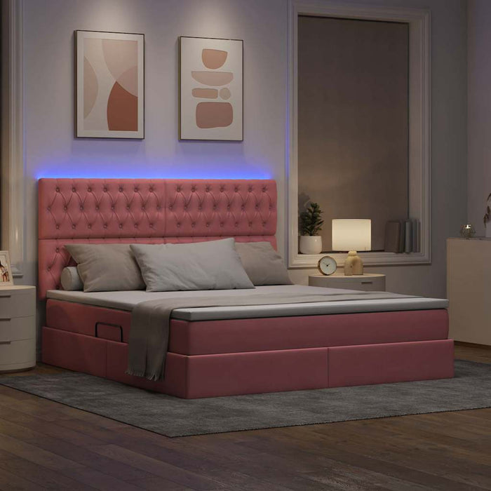 Pat cu saltea și LED cu saltea cu led Roz 160 x 200 cm Catifea - WALTI WALTI