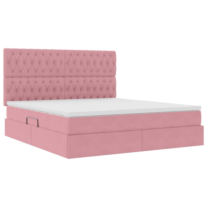 Pat cu saltea și LED cu saltea cu led Roz 160 x 200 cm Catifea - WALTI WALTI