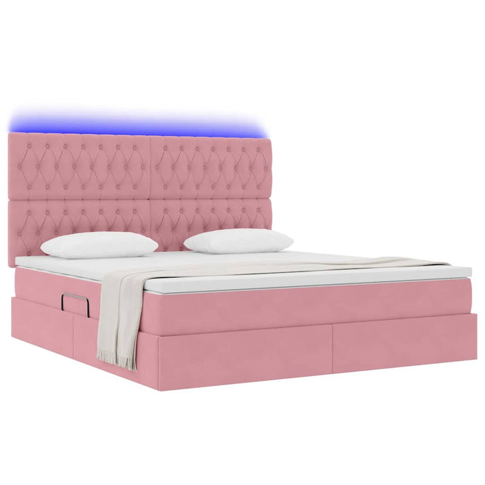 Pat cu saltea și LED cu saltea cu led Roz 160 x 200 cm Catifea - WALTI WALTI