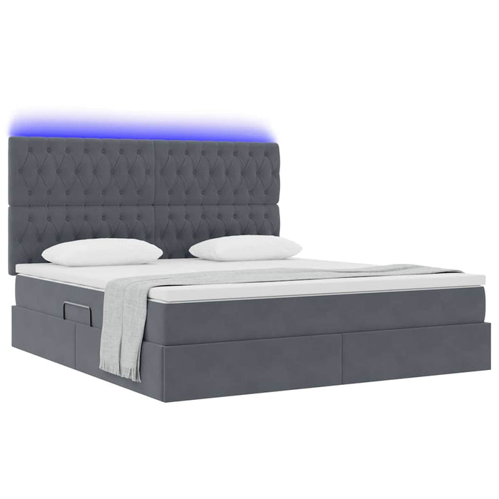 Pat cu lumini cu bandă LED Gri închis 180 x 200 cm Catifea - WALTI WALTI
