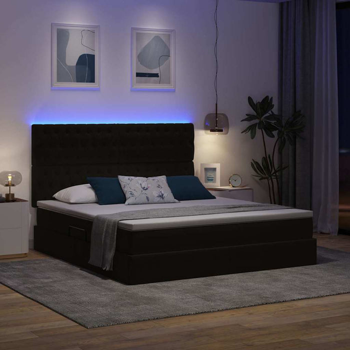 Pat cu lumini cu bandă LED Negru 180 x 200 cm Catifea - WALTI WALTI