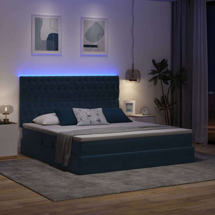 Pat cu LED și saltea Albastru închis 180 x 200 cm Catifea WALTI