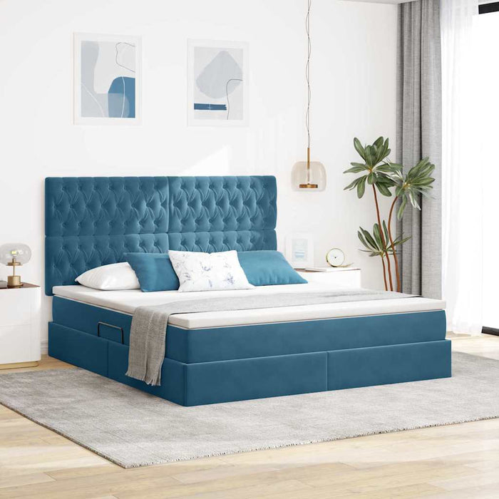 Pat cu LED și saltea Albastru închis 180 x 200 cm Catifea WALTI