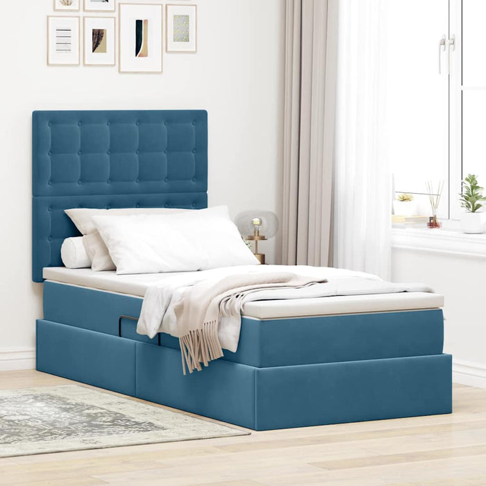 Pat cu saltea și LED cu led Albastru închis 90 x 190 cm Catifea - WALTI WALTI