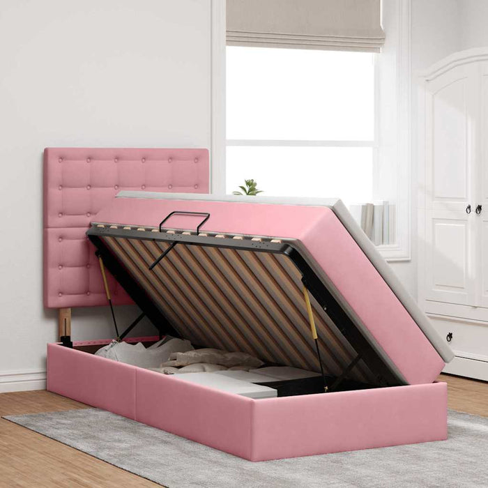 Pat cu saltea și LED cu saltea cu led Roz 90 x 190 cm Catifea - WALTI WALTI