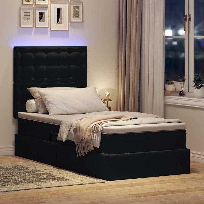 Pat cu saltea și LED cu saltea cu led Negru 90 x 200 cm Catifea - WALTI WALTI