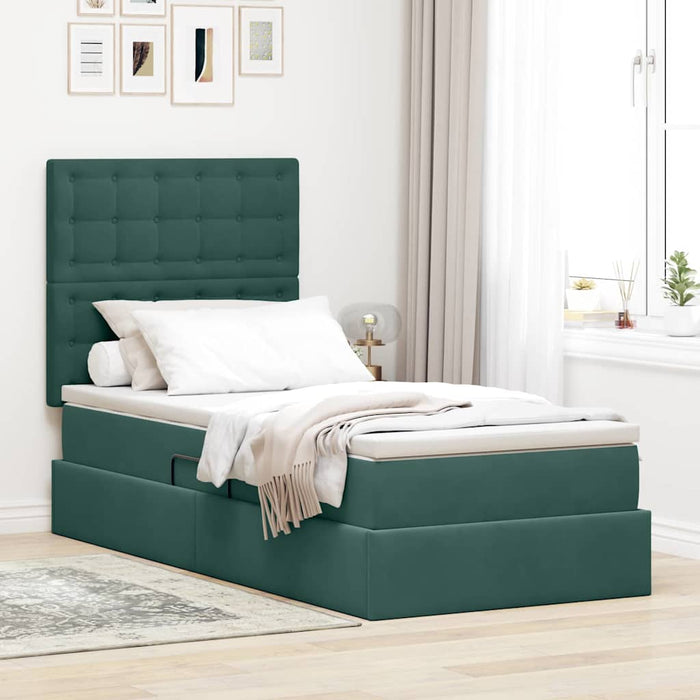 Pat cu saltea și LED cu saltea Verde închis 90 x 200 cm Catifea - WALTI WALTI