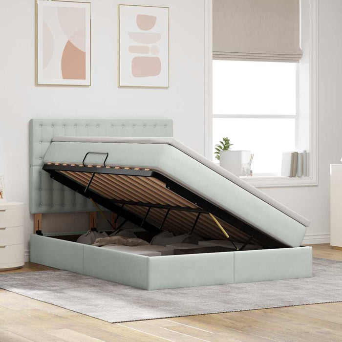 Pat cu lumini cu bandă LED Gri deschis 140 x 190 cm Catifea - WALTI WALTI