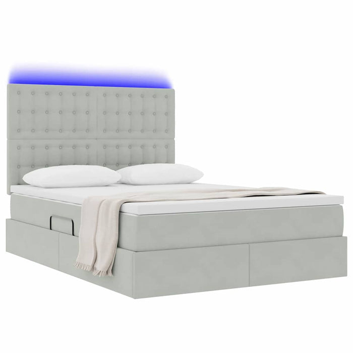 Pat cu lumini cu bandă LED Gri deschis 140 x 190 cm Catifea - WALTI WALTI