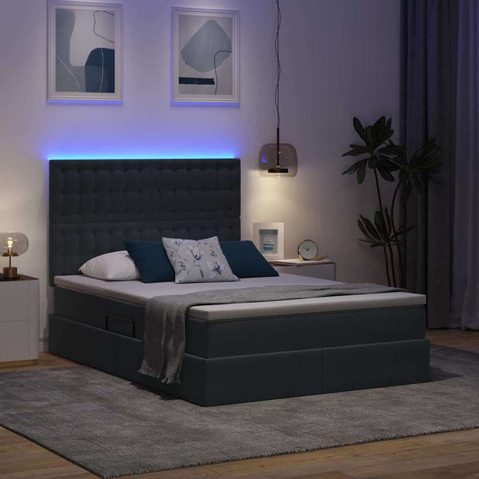 Pat cu lumini cu bandă LED Gri închis 140 x 190 cm Catifea - WALTI WALTI