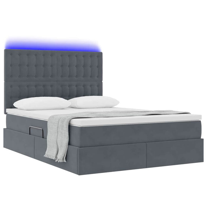 Pat cu lumini cu bandă LED Gri închis 140 x 190 cm Catifea - WALTI WALTI