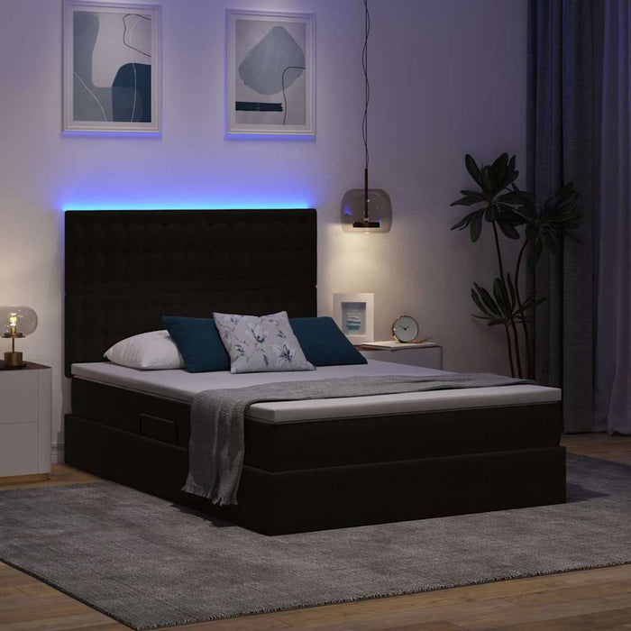 Pat cu lumini cu bandă LED Negru 140 x 190 cm Catifea - WALTI WALTI