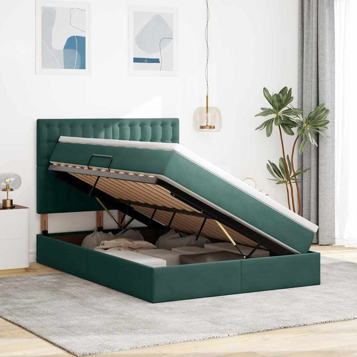 Pat cu lumini cu bandă LED Verde închis 140 x 190 cm Catifea - WALTI WALTI