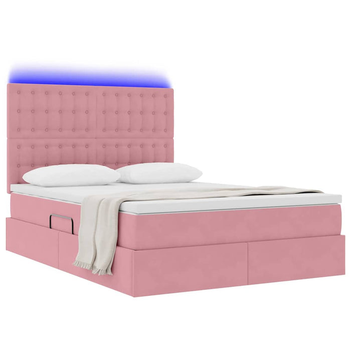 Pat cu lumini cu bandă LED Roz 140 x 190 cm Catifea - WALTI WALTI