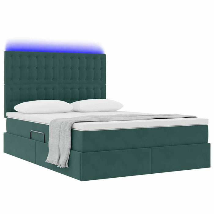 Pat cu lumini cu bandă LED Verde închis 140 x 200 cm Catifea - WALTI WALTI