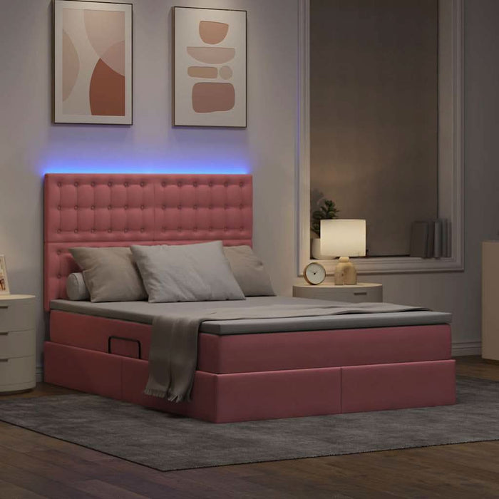 Pat cu lumini cu bandă LED Roz 140 x 200 cm Catifea - WALTI WALTI