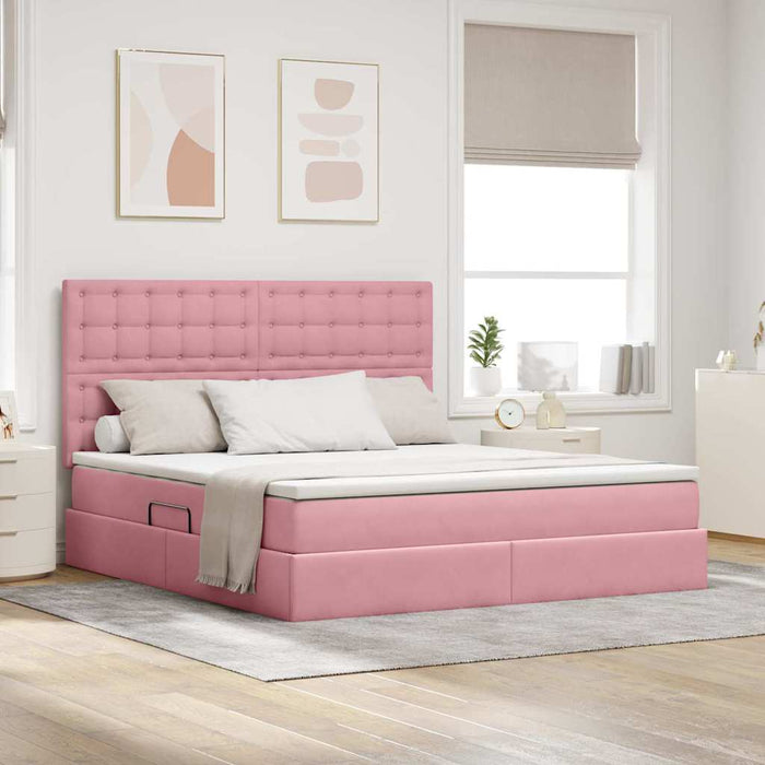 Pat cu saltea și LED cu saltea cu led Roz 160 x 200 cm Catifea - WALTI WALTI