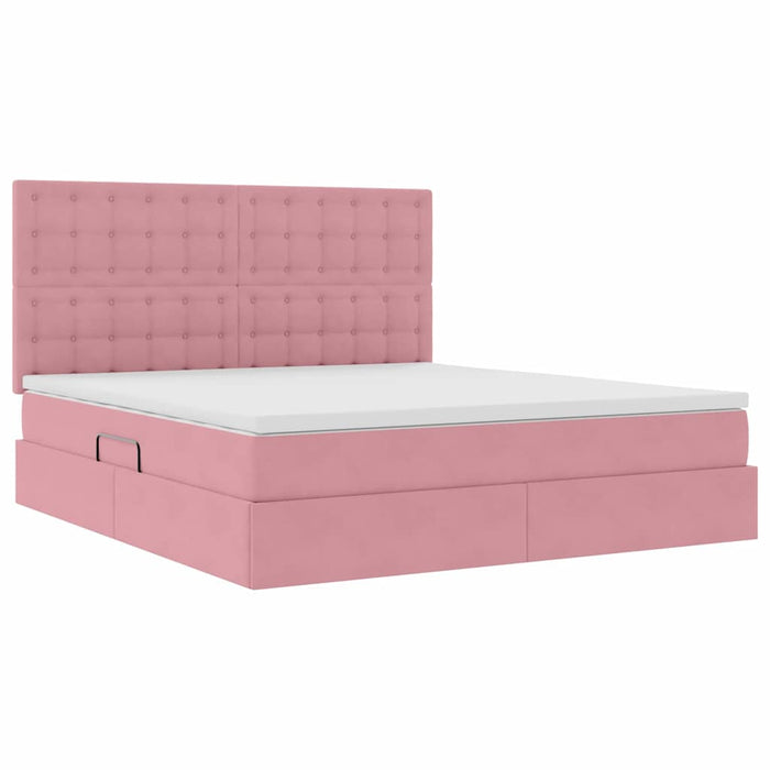 Pat cu saltea și LED cu saltea cu led Roz 160 x 200 cm Catifea - WALTI WALTI