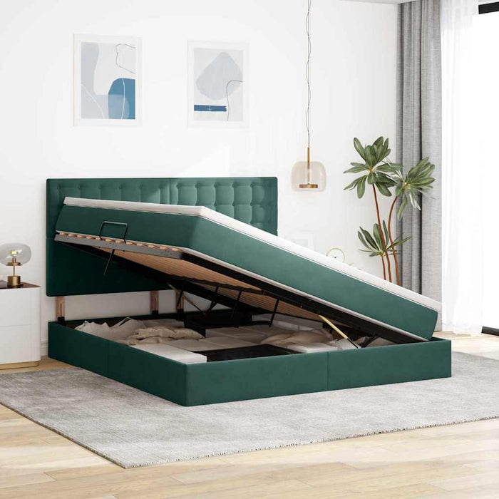 Pat cu lumini cu bandă LED Verde închis 180 x 200 cm Catifea - WALTI WALTI