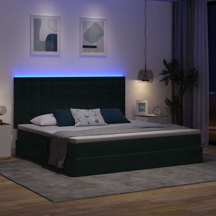 Pat cu saltea și LED cu led Verde închis 200 x 200 cm Catifea - WALTI WALTI
