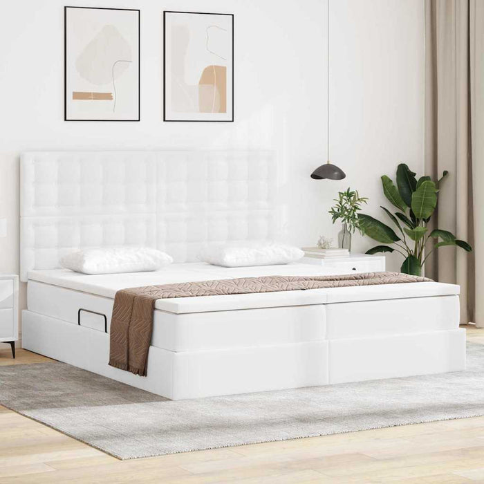 Pat cu saltea și LED Alb pur 180 x 200 cm Piele artificială - WALTI WALTI