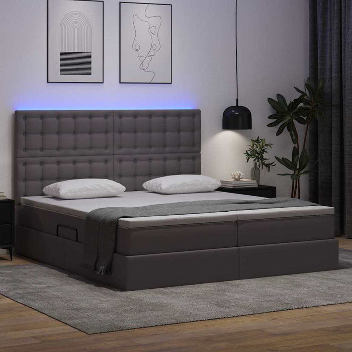 Pat cu saltea și LED Gri 180 x 200 cm Piele artificială - WALTI WALTI
