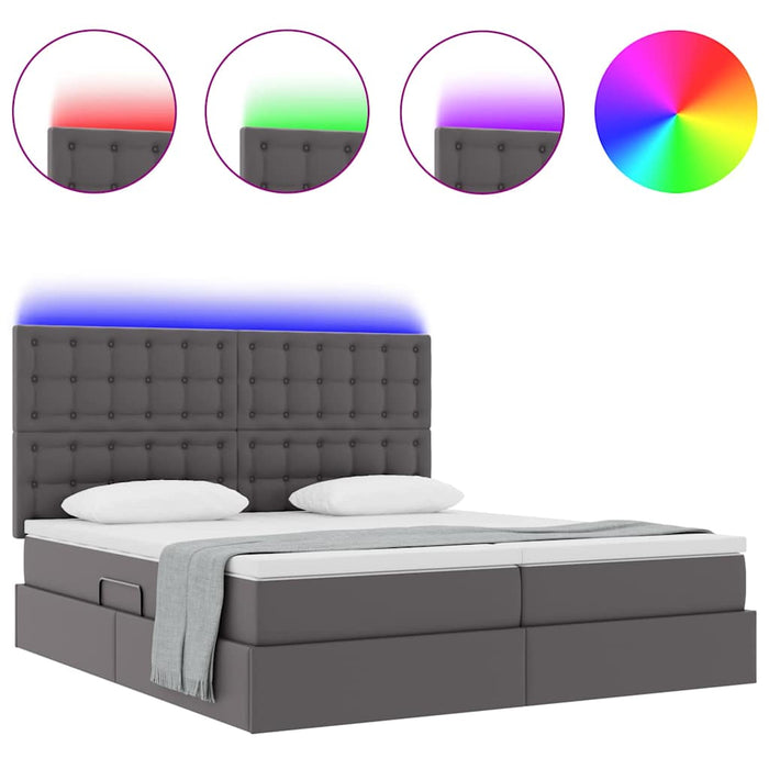Pat cu saltea și LED Gri 180 x 200 cm Piele artificială - WALTI WALTI