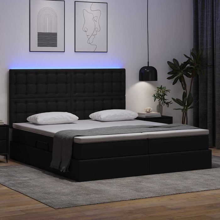 Pat cu saltea și LED Negru 200 x 200 cm Piele artificială - WALTI WALTI