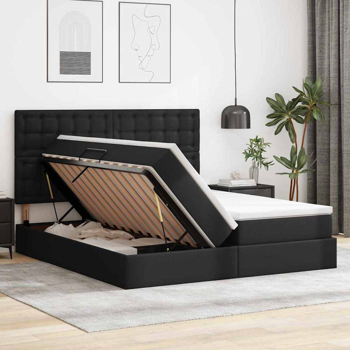 Pat cu saltea și LED Negru 200 x 200 cm Piele artificială - WALTI WALTI
