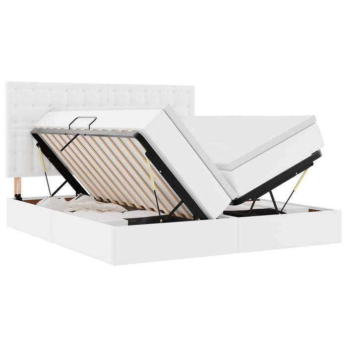 Pat cu saltea și LED Alb pur 200 x 200 cm Piele artificială - WALTI WALTI