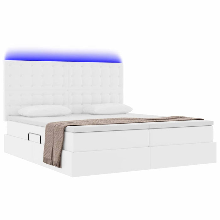 Pat cu saltea și LED Alb pur 200 x 200 cm Piele artificială - WALTI WALTI