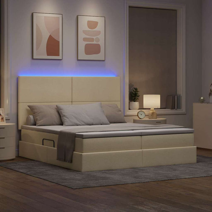 Pat cu lumini cu bandă LED Creme 180 x 200 cm țesătură - WALTI WALTI
