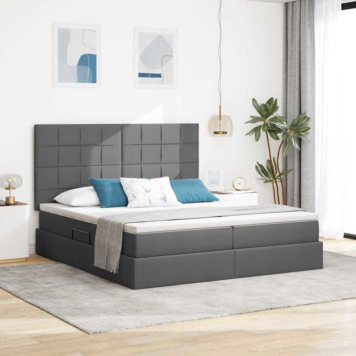 Pat cu lumini cu bandă LED Gri închis 180 x 200 cm țesătură - WALTI WALTI