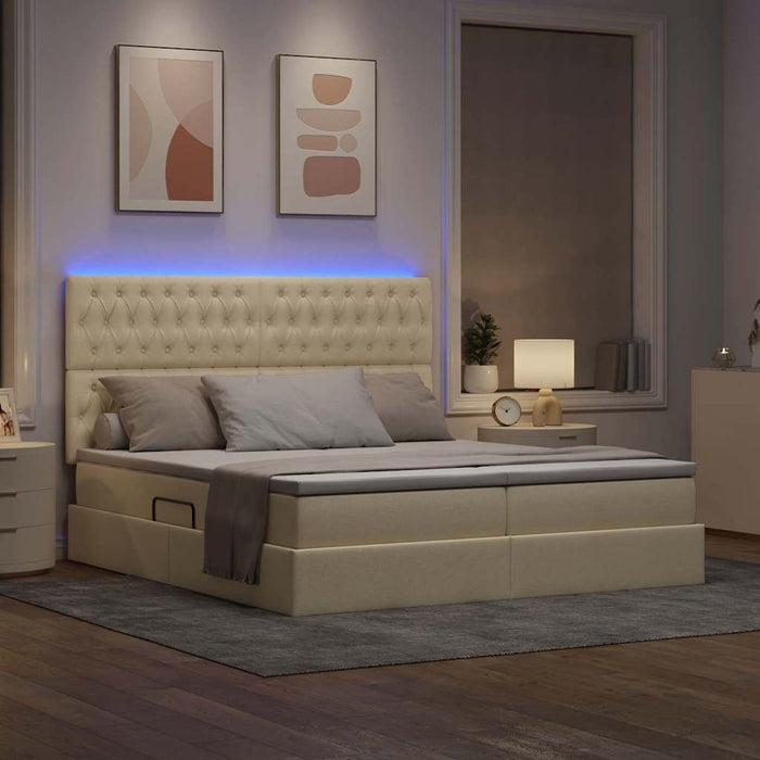 Pat cu lumini cu bandă LED Creme 180 x 200 cm țesătură - WALTI WALTI
