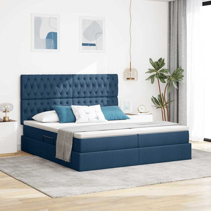 Pat cu LED și saltea albastru 180 x 200 cm Țesătură - WALTI WALTI