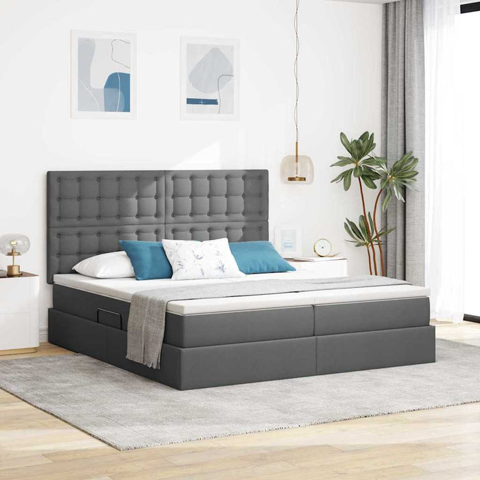 Pat cu lumini cu bandă LED Gri închis 180 x 200 cm țesătură - WALTI WALTI