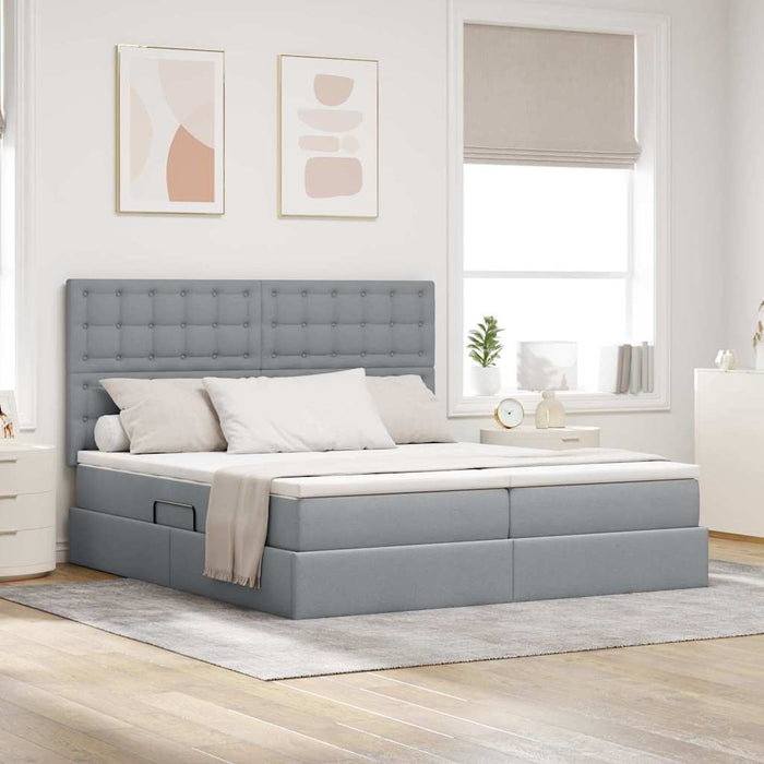 Pat cu lumini cu bandă LED Gri deschis 200 x 200 cm țesătură - WALTI WALTI