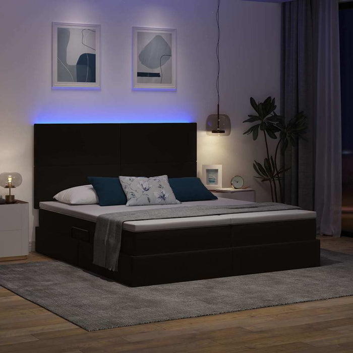 Pat cu lumini cu bandă LED Negru 180 x 200 cm Catifea - WALTI WALTI