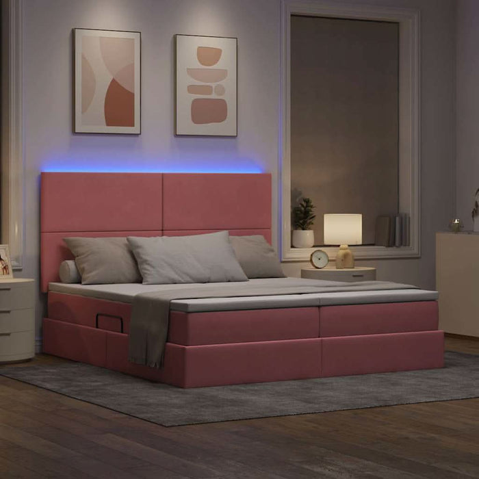 Pat cu lumini cu bandă LED Roz 180 x 200 cm Catifea - WALTI WALTI