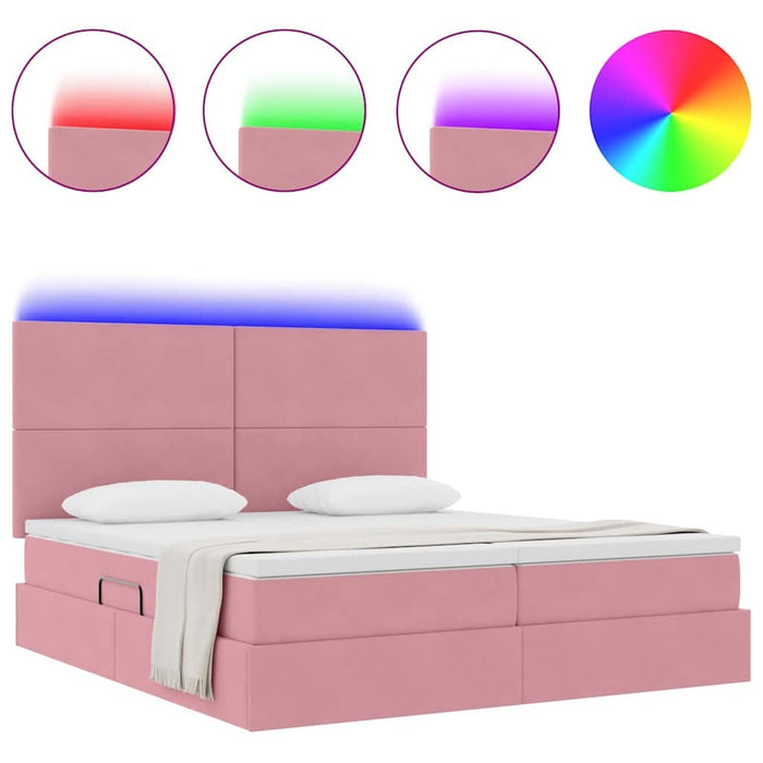 Pat cu lumini cu bandă LED Roz 180 x 200 cm Catifea - WALTI WALTI