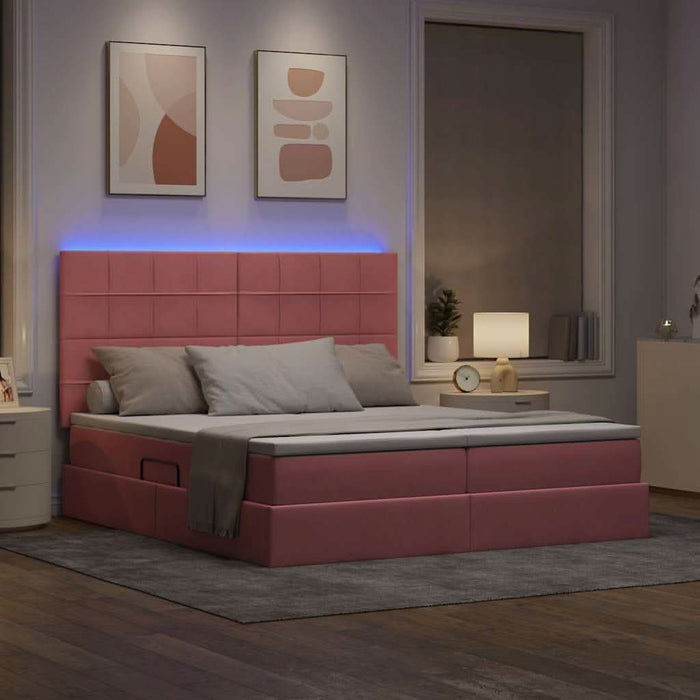 Pat cu lumini cu bandă LED Roz 200 x 200 cm Catifea - WALTI WALTI