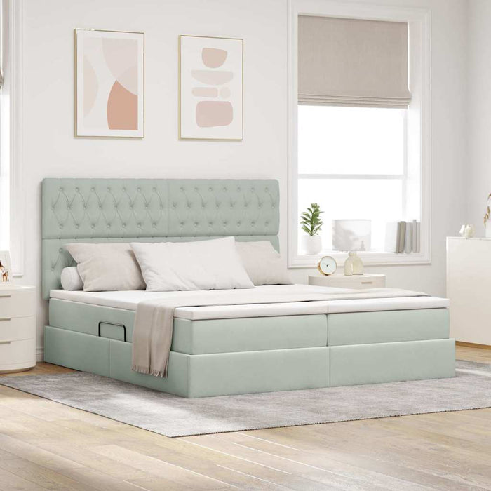 Pat cu lumini cu bandă LED Gri deschis 180 x 200 cm Catifea - WALTI WALTI