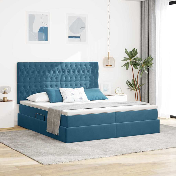 Pat cu LED și saltea Albastru închis 180 x 200 cm Catifea WALTI