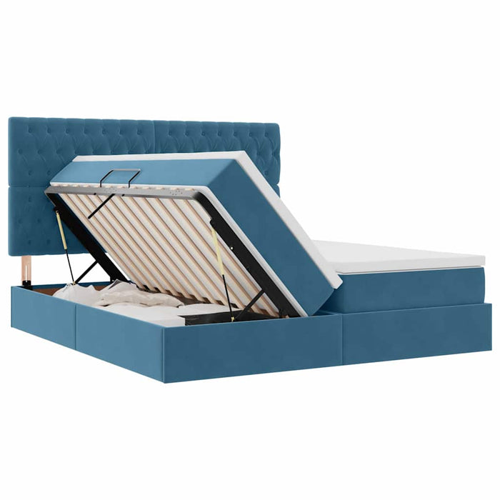 Pat cu LED și saltea Albastru închis 180 x 200 cm Catifea WALTI